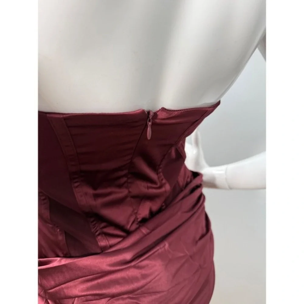 Micas Satin Asymmetrical Sleeveless Mini Dress BURGUNDY size M